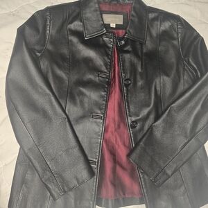 Croft & Barrow Black Leather Jacket with Red Lining